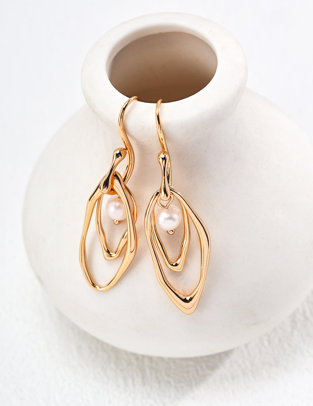 Golden Leaf Whisper Pearl Earrings
