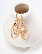 Golden Leaf Whisper Pearl Earrings