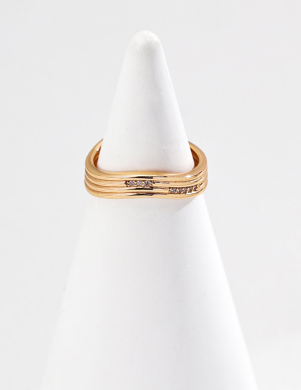 Mira Aura gold plated adjustable ring for women with a sleek layered design and small embedded stones