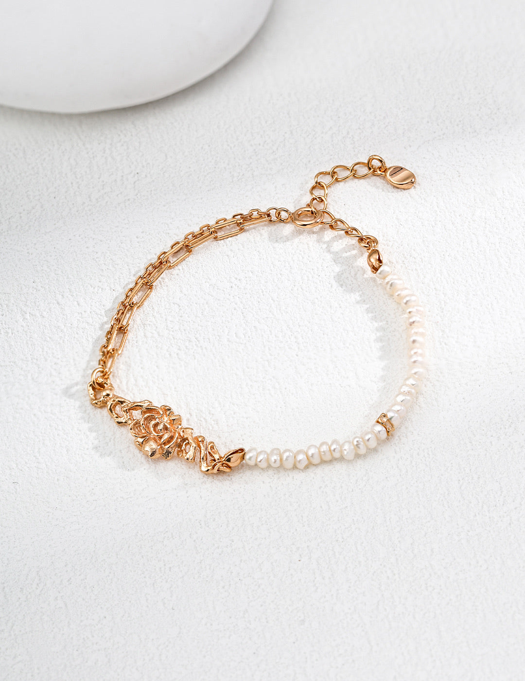 Mira Aura modern freshwater pearl bracelet half gold chain half small pearls with adjustable clasp