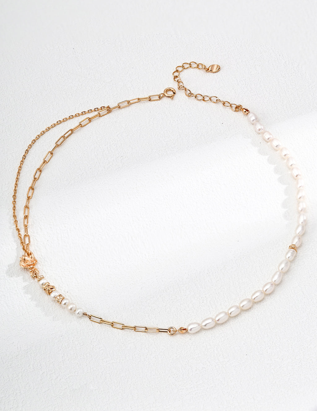 Mira Aura pacific pearl necklace double strand with dainty gold link chain freshwater pearls and adjustable clasp