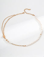 Mira Aura pacific pearl necklace double strand with dainty gold link chain freshwater pearls and adjustable clasp