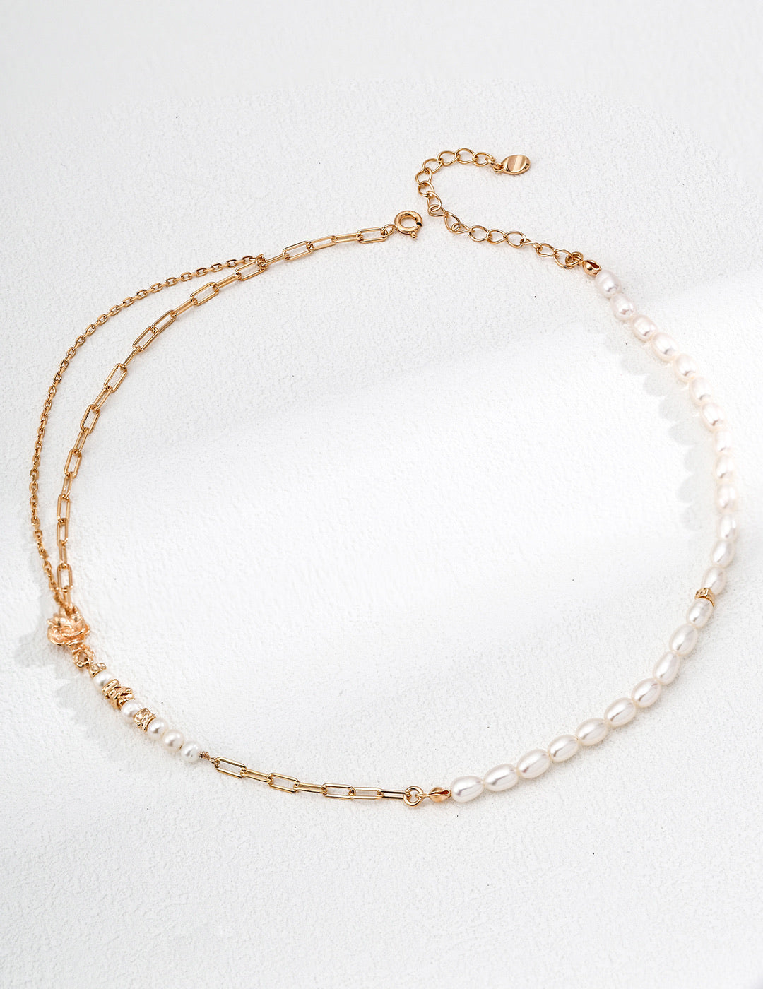 Mira Aura pacific pearl necklace double strand with dainty gold link chain freshwater pearls and adjustable clasp